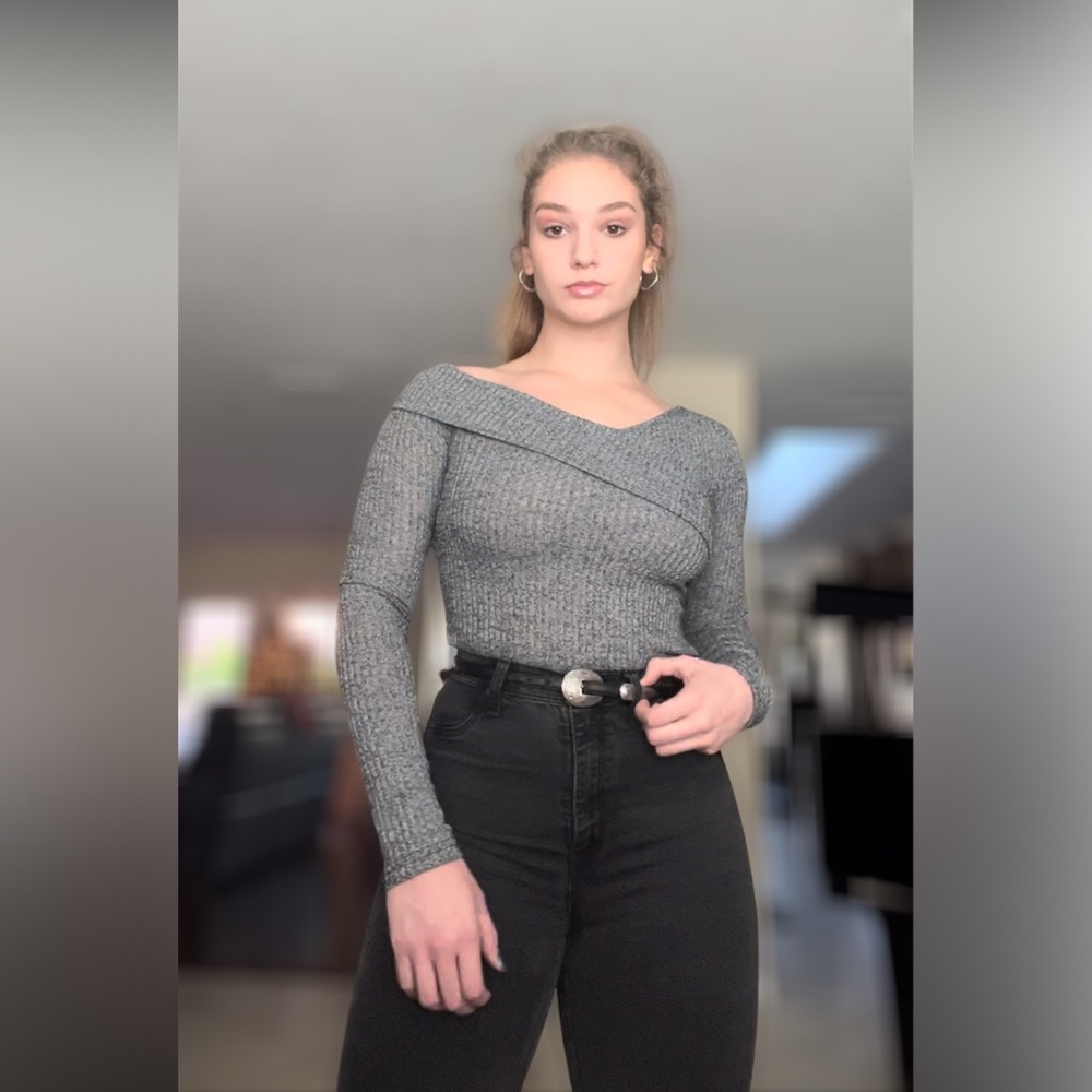 Grey off the shoulder sweater by “shein”. Light and soft, never worn